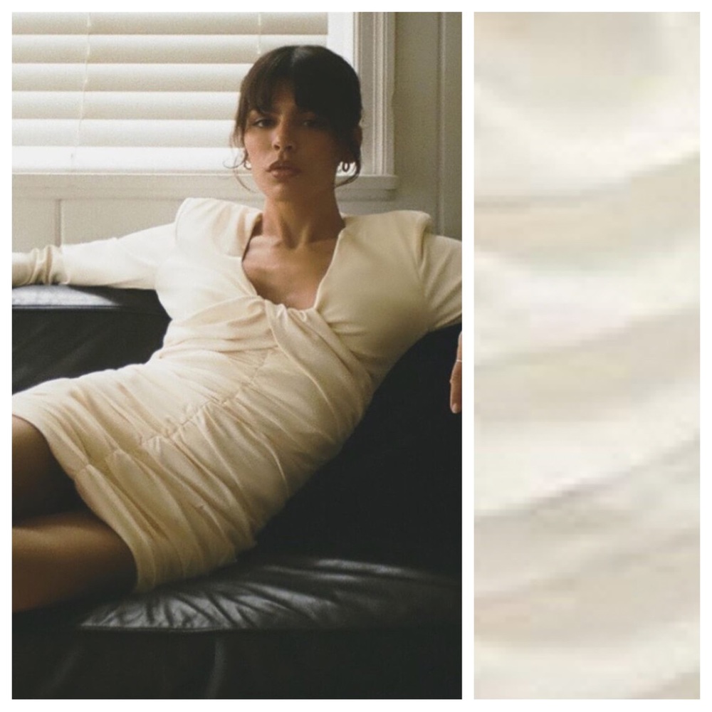 NWT. Zara Oyster White Draped V-neckline Mini Dress. Size S. - Picture 2 of 10